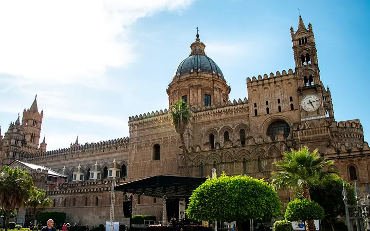 Facade and bell towers of Palermo Cathedral