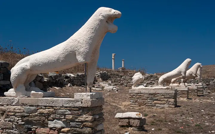 Marble lions on the Terrace of the Lions on Delos