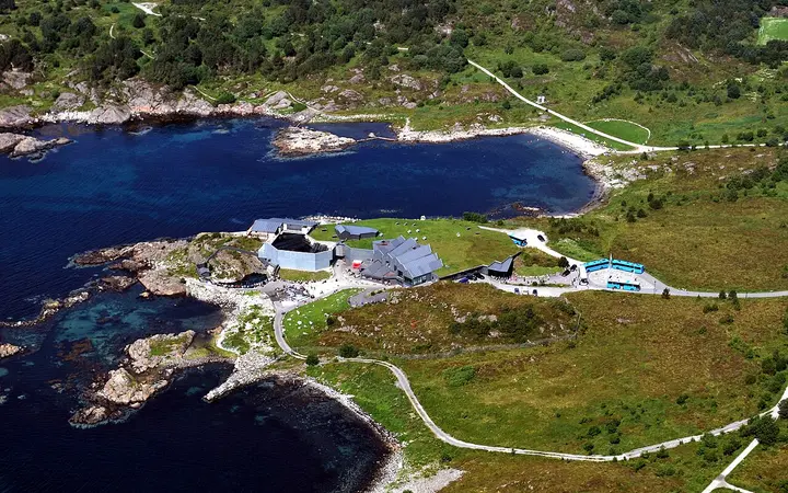Aerial view of Atlanterhavsparken on the rocky coast at Tueneset