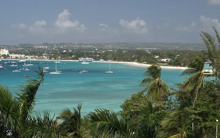 Turquoise water and anchored boats in Carlisle Bay, Barbados