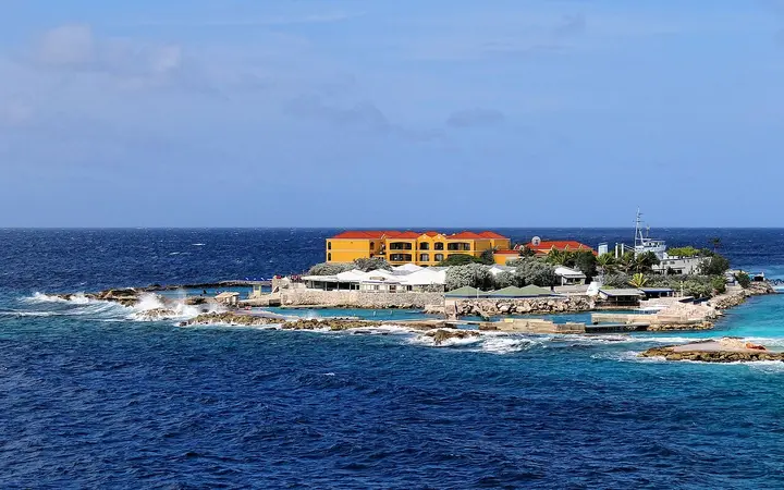 Curaçao Sea Aquarium buildings on a small islet on Curaçao's south coast