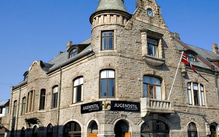Turreted stone building of the Jugendstilsenteret in Ålesund