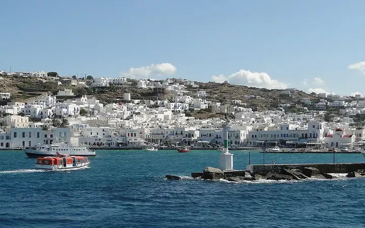 Mykonos Old Port with the town behind