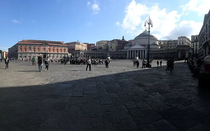 Panorama of Piazza del Plebiscito with the colonnade and dome of San Francesco di Paola