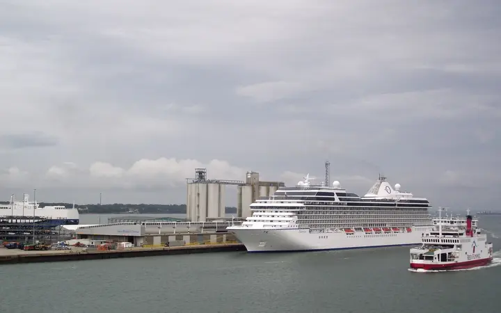 Cruise ship alongside the QEII Cruise Terminal in Southampton's Eastern Docks