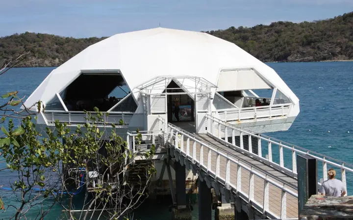 Underwater observatory dome and walkway at Coral World Ocean Park, Coki Point, St. Thomas