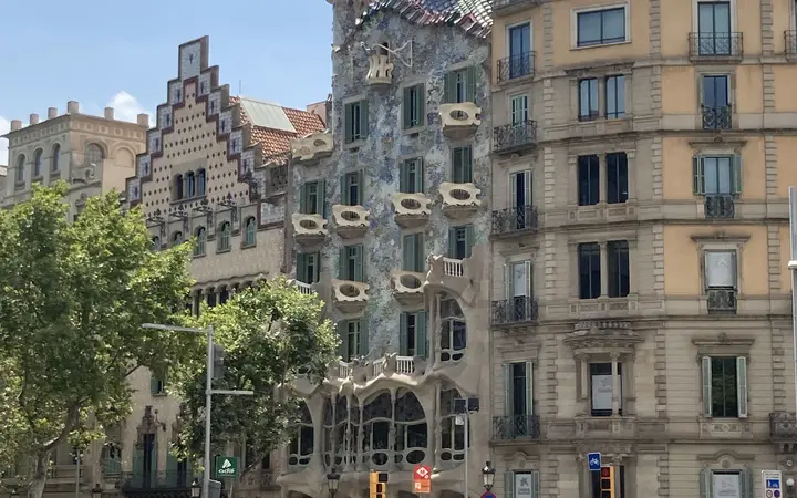 Main facade of Casa Batlló on Passeig de Gràcia, Barcelona
