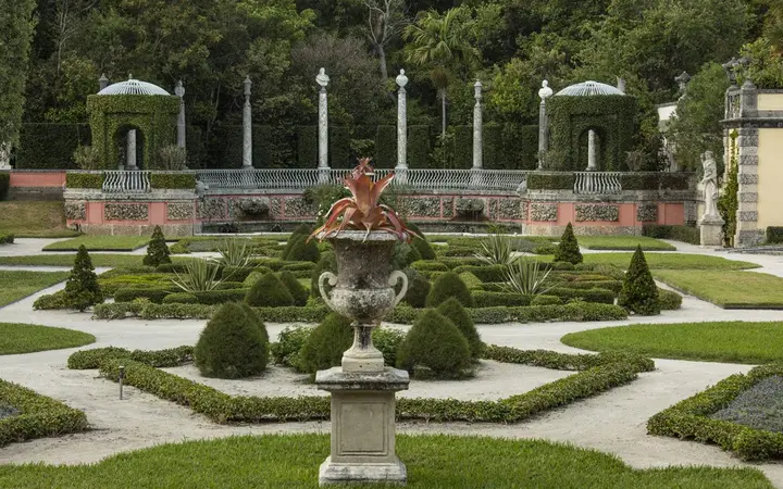 Formal gardens and main house at Vizcaya Museum and Gardens
