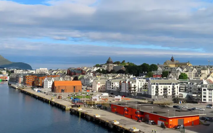 Ålesund waterfront quays seen from a cruise ship